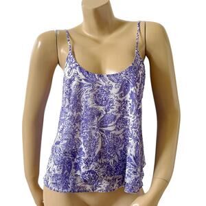 Soprano Tank Top Womens Large Purple White Floral Spaghetti Strap Flowy Cami